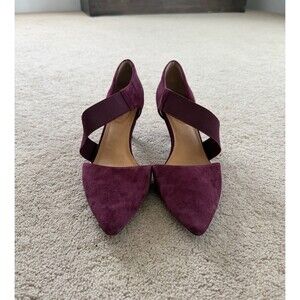 Corso Como Women's 8M Burgundy Suede Pointed Toe Kitten Heel Pumps Elastic Strap